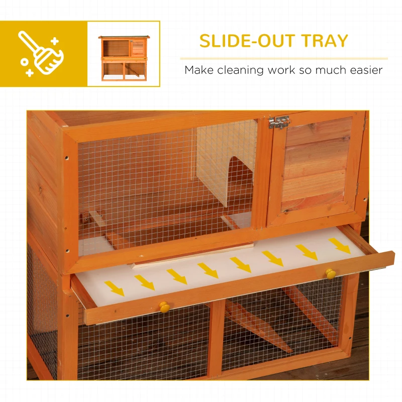 PawHut 2-Tier Rabbit Hutch Wooden Guinea Pig Hutch Double Decker Pet Cage Run with Sliding Tray
