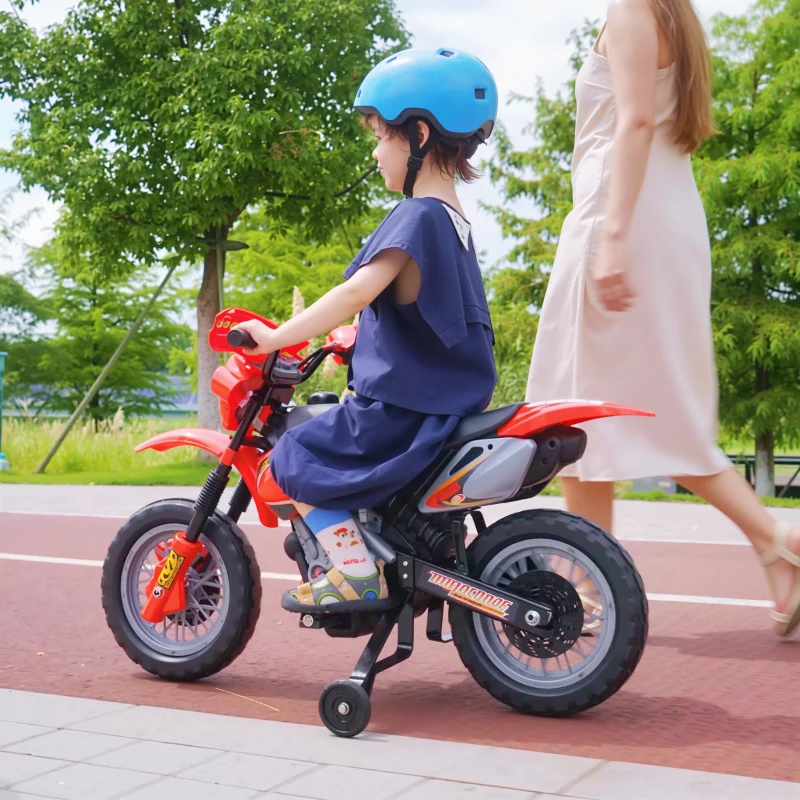 HOMCOM Moto Elettrica per Bambini 3-6 Anni in Plastica PP con Ruote di Supporto, Fari e Musica, 102x53x66 cm, Rosso e Nero