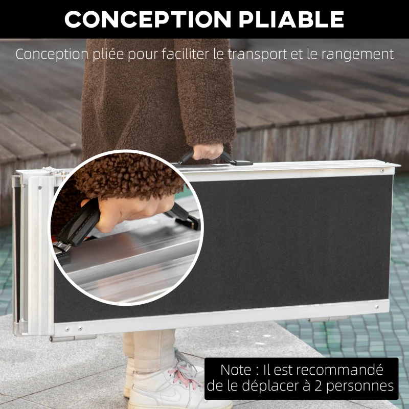 HOMCOM Rampa Pieghevole per Sedia a Rotelle in Alluminio con Rivestimento Antiscivolo e Bordi di Sicurezza, 183x73.5 cm, Nero