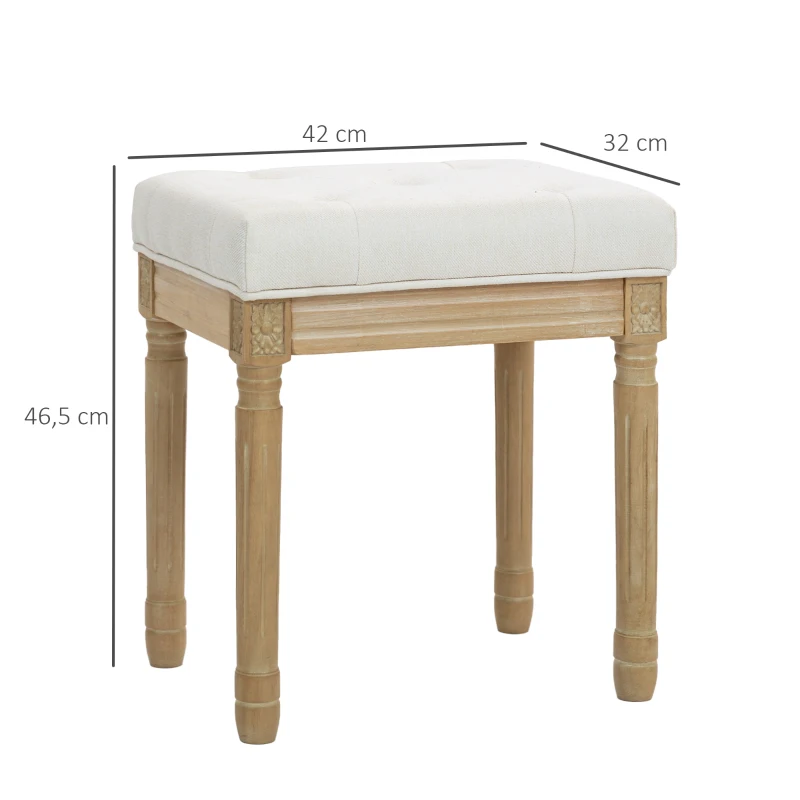 HOMCOM Reposapiés Salón Estilo Rústico Tapizado en Lino Sintético con Madera Maciza Patas Talladas Asiento Acolchado Beige