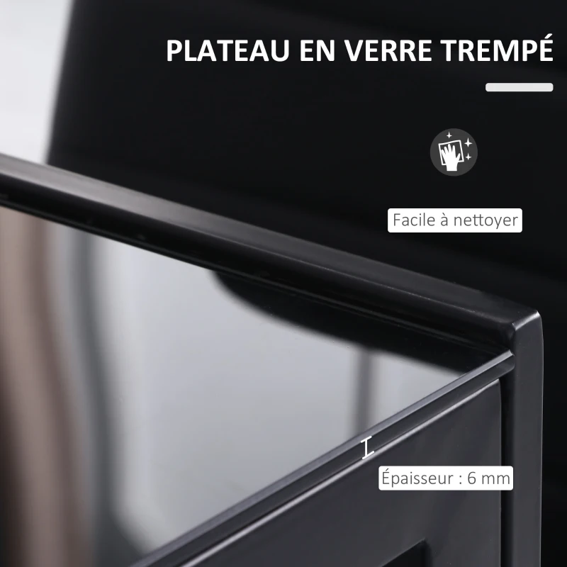 HOMCOM Table à manger pour 4 personnes, table de cuisine avec plateau en verre trempé et pieds en métal, 120x60x75cm, noir