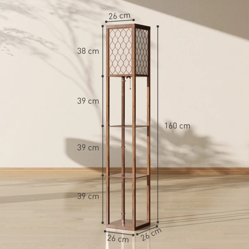 HOMCOM Three-Shelf Standing Lamp - Rustic Brown/White