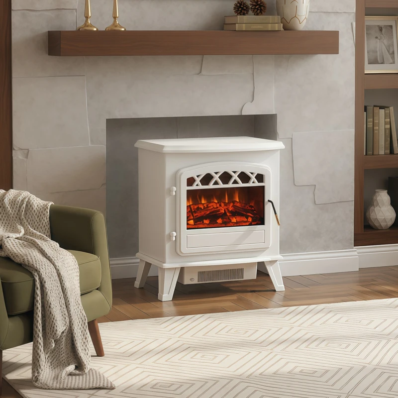 HOMCOM Camino Elettrico Moderno da Terra con Effetto Fiamma 925W/1850WBianco