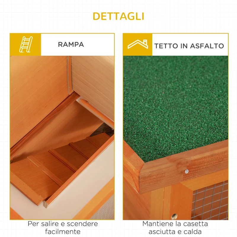 PawHut Gabbia per Conigli a Due Piani, Conigliera da Esterno con Casetta per Conigli in Legno di Abete, 90x45x80 cm