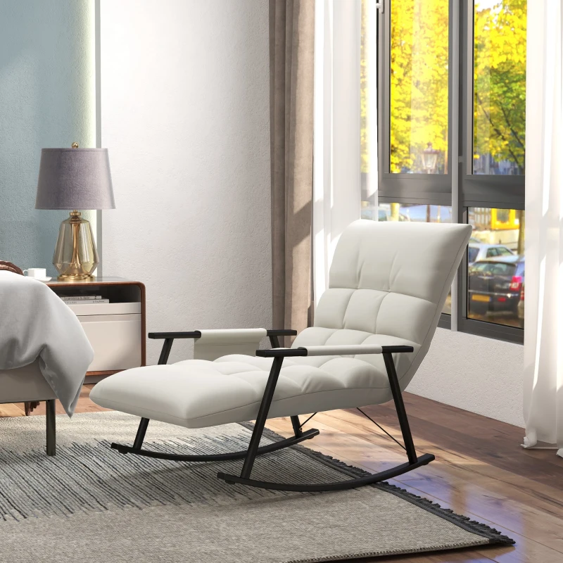 HOMCOM Fauteuil à bascule, fauteuil allaitement repose-pieds et dossier réglables capacité 120 kg 60 x 134 x 70 cm crème