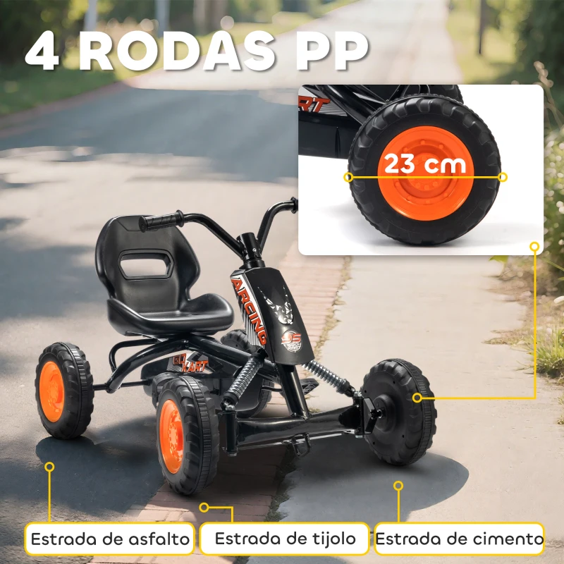 AIYAPLAY Kart a Pedais Go-Kart com Rodas PP Estrutura de Aço Carga 30 kg para Crianças 2-5 Anos 84x54x56 cm Preto