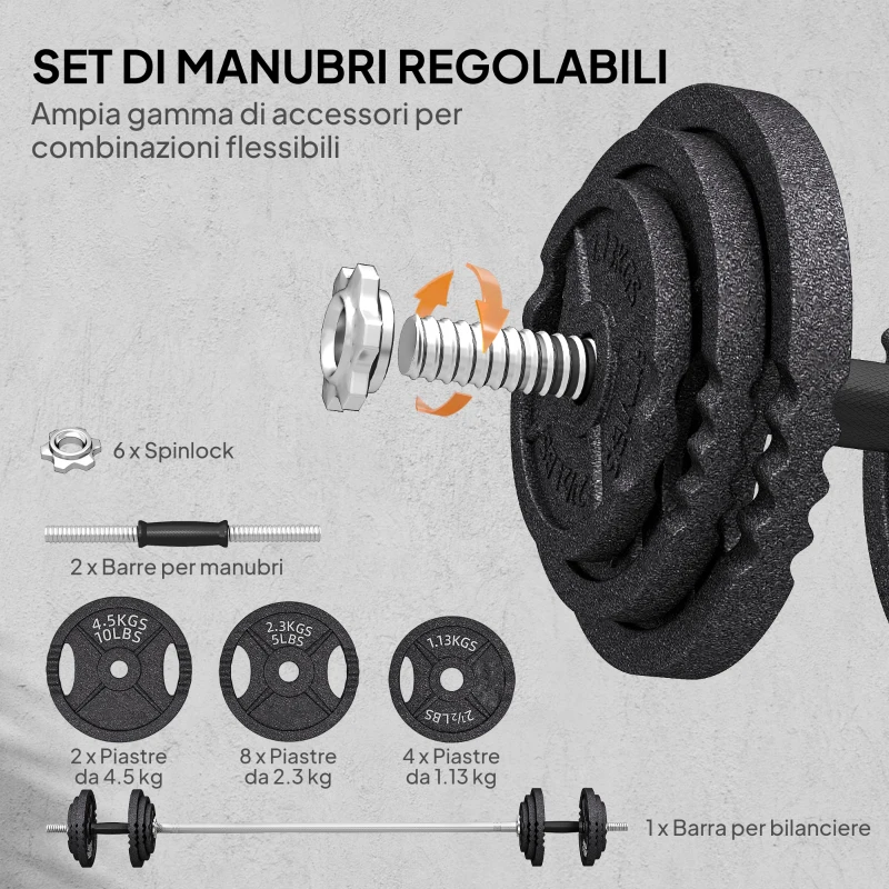 SPORTNOW Pesi per Palestra 2 in 1 da 42 kg con 14 Dischi, Bilanciere e Manubri, in Acciaio, 180x24x24 cm, Nero