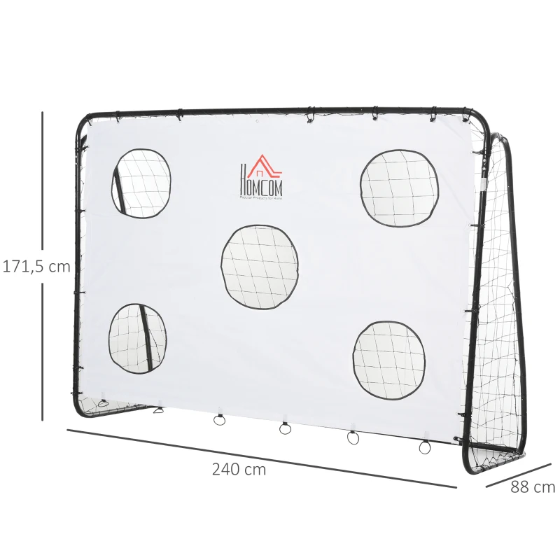 HOMCOM But de football 2 en 1 avec cible de tir, cage de foot exterieur avec 5 cible pour entraînement, 240 x 88 x 174 cm blanc