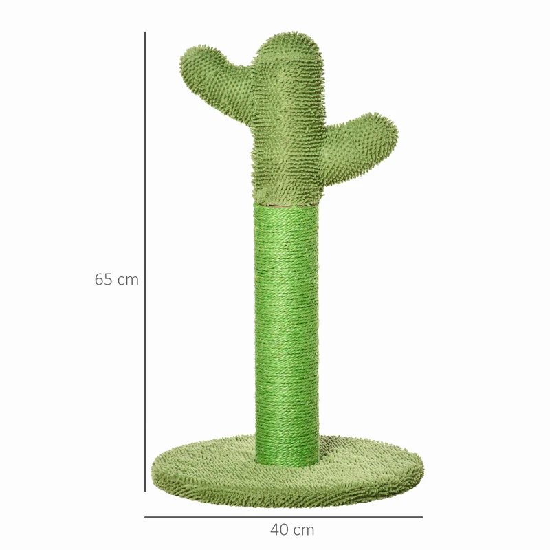 PawHut Griffoir pour chat d'intérieur en forme de cactus, arbre à chat en sisal résistant avec base, 40 x 40 x 65 cm, vert