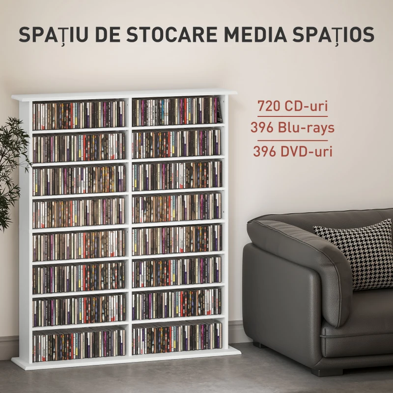 HOMCOM Mobilier Bibliotecă cu 16 Rafturi pentru 720 CD-uri din Lemn 106.5x24x126.3 cm Negru