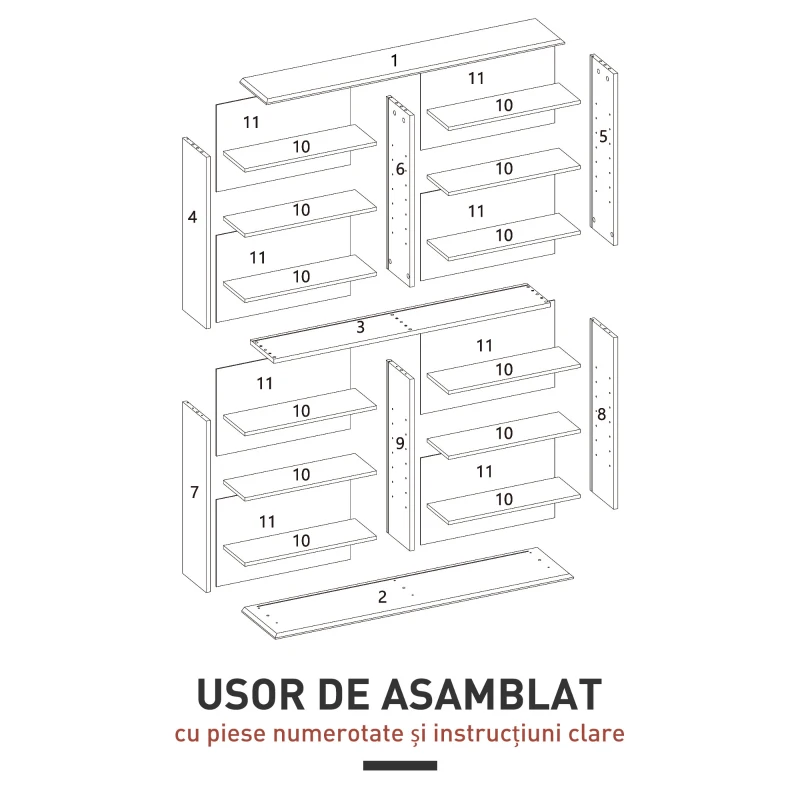 HOMCOM Mobilier Bibliotecă cu 16 Rafturi pentru 720 CD-uri din Lemn 106.5x24x126.3 cm Negru