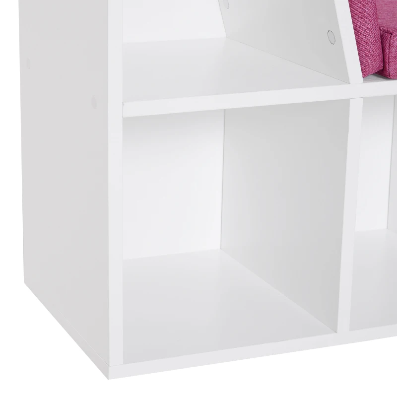 HOMCOM Librería con Asiento Estantería de Libros con 6 Cubos Cojín para Sala de Estar Dormitorio 102x30x61cm Blanco y Rosa