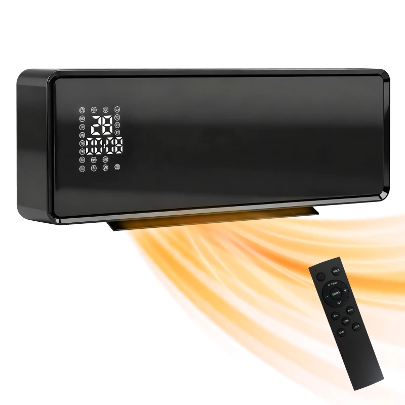 HOMCOM Chauffage mural en céramique 1000/2000W, radiateur électrique, ventilateur, thermostat, minuterie, 54x18,7x12,3cm, noir