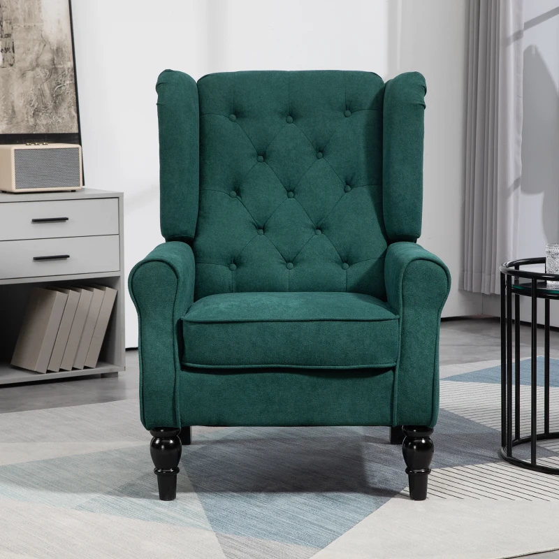 HOMCOM Fauteuil de salon capitonné avec assise large, pieds en bois, style classique, grand confort, 74 x 86 x 102 cm, vert
