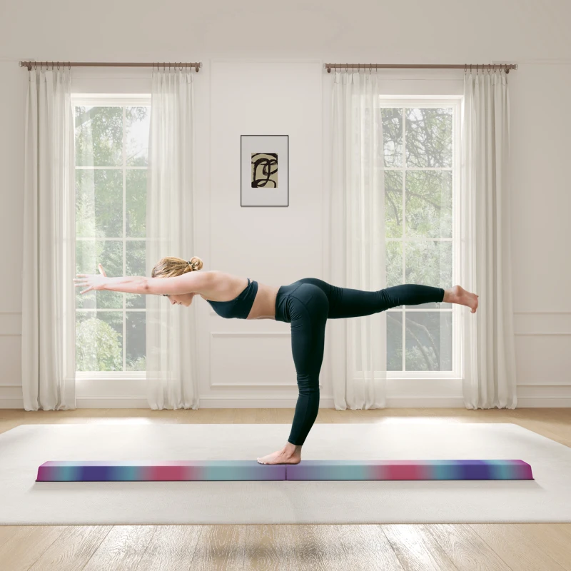 SPORTNOW Poutre de gymnastique pliable fond antidérapant, poignée de transport, 236 x 10/15 x 6,5 cm multicolore