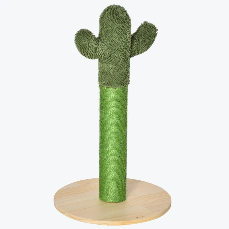 PawHut Griffoir pour chat d'intérieur en forme de cactus, arbre à chat en sisal résistant avec base, 40 x 40 x 65 cm, vert