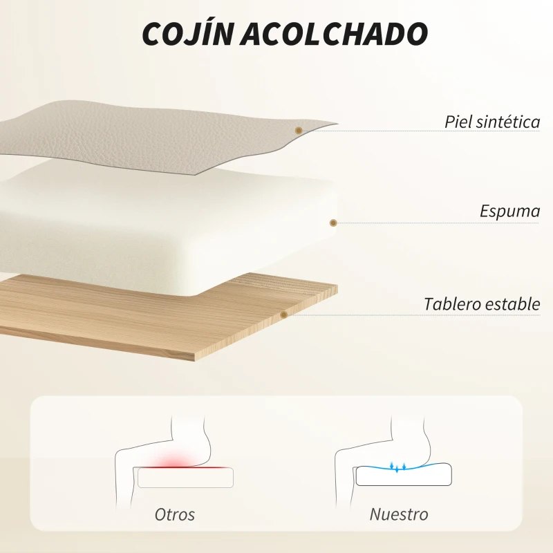 HOMCOM Silla de Escritorio con Reposapiés Respaldo Reclinable Acolchado Grueso Tapizada en Cuero Sintético Caqui