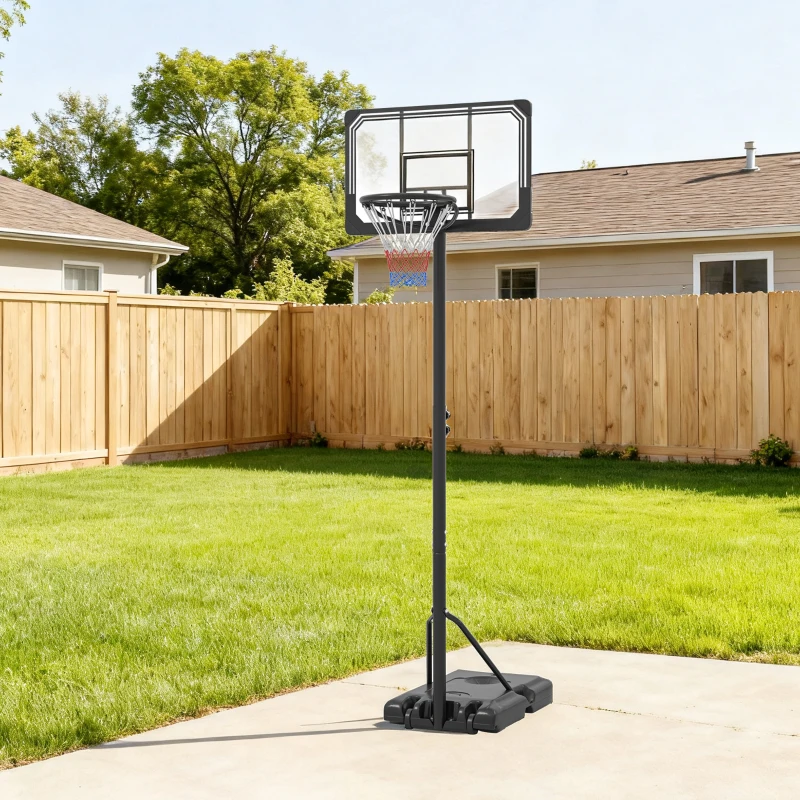 SPORTNOW Canestro Basket a 6 Altezze Regolabili con Base Riempibile e Rotelle, in PE, Acciaio e Poliestere, Nero