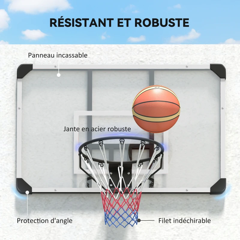 SPORTNOW Panier de basketball mural avec panier spécial filet toutes saisons pour l'intérieur et l'extérieur 113x61x73cm blanc