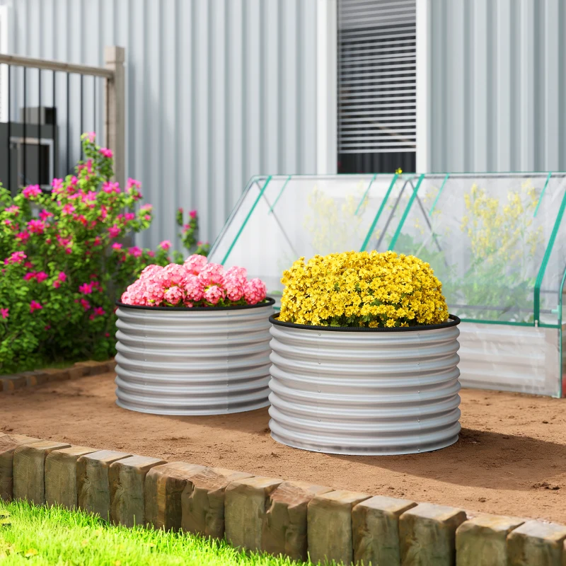 Outsunny Lot de 2 jardinières surélevées kit de jardinière ronde surélevée fonds ouverts acier galvanisé 90 x 90 x 56 cm argent