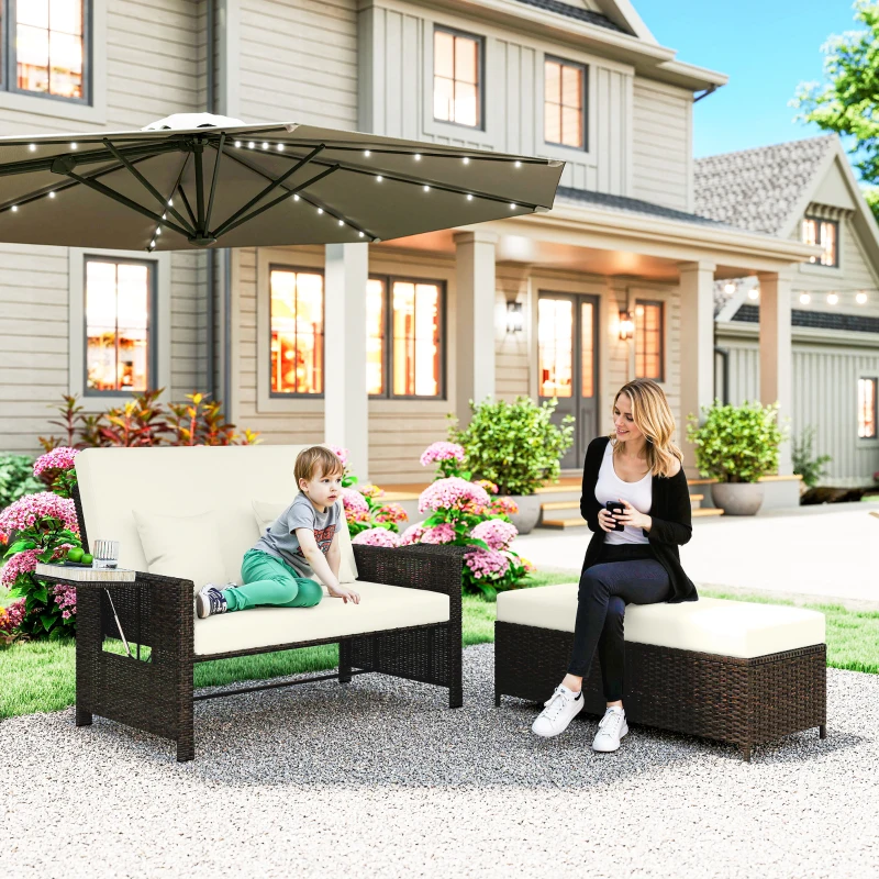 Outsunny Divanetto da Giardino Componibile con Panca, Mobili da Giardino in Rattan Marrone, Set 2 Pezzi Salvaspazio