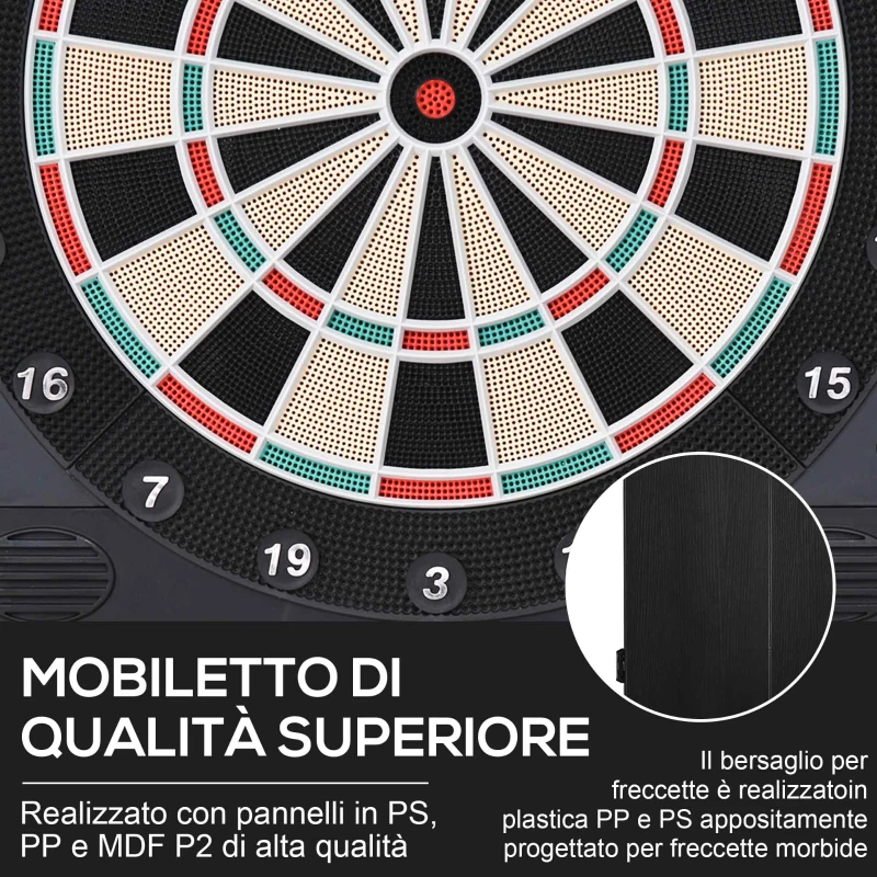 HOMCOM Bersaglio Freccette Elettronico con Punteggio Automatico, 12 Freccette e 6 Display, 51x6.5x57cm, Nero
