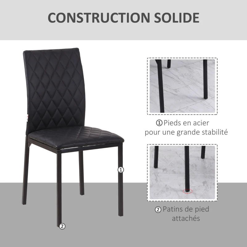 HOMCOM Lot de 4 chaises de salle à manger, chaises de cuisine, capitonnage rhombique et pieds en métal, 41x50x91cm, noir