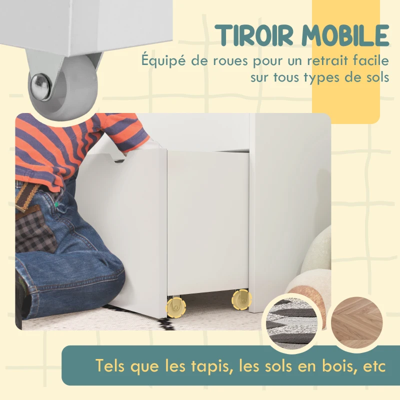 AIYAPLAY Bibliothèque pour enfants Multi-Rangement avec 3 niveaux d'étagères et un tiroir, 62,5L x 30l x 70H cm, blanc