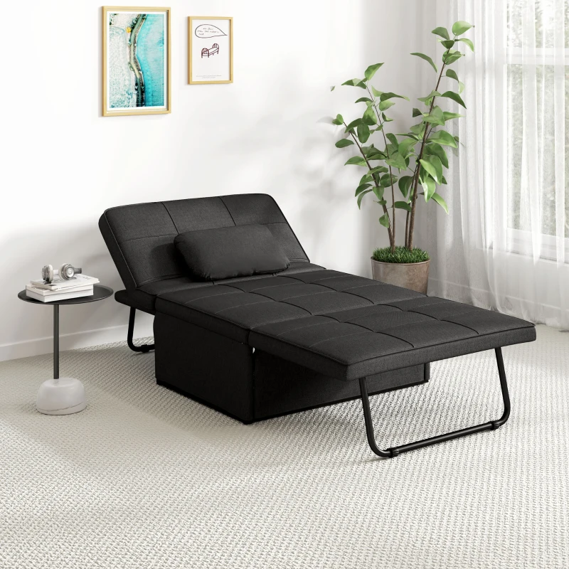 HOMCOM Fauteuil chauffeuse Chaise Longue Pouf 3 en 1 Dossier inclinable 5 Niveaux Repose-Pied Rabattable