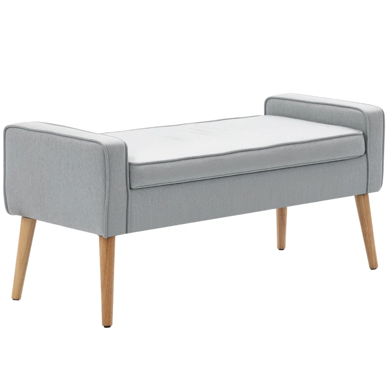 HOMCOM Banco de Almacenaje con Tapa Abatible y Patas de Madera para Dormitorio Salón Entrada 120x45x54 cm Gris Claro