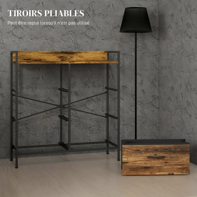 HOMCOM Commode, meuble de rangement pour chambre 6 tiroirs tissu non tissé cadre en acier, 79 x 29 x 85 cm, effet bois d'acajou