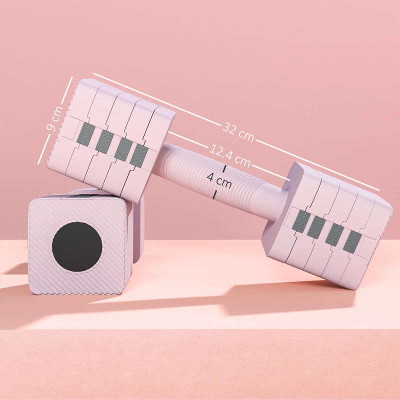 SPORTNOW Set 2 Manubri Pesi Quadrati e Antiscivolo da 5 kg con Piastre Rimovibili, in Acciaio e ABS, 32x9x9 cm, Rosa