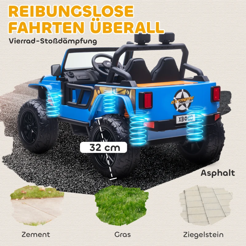AIYAPLAY Elektrofahrzeug für Kinder, 12V Batterie, mit Eltern-Kind-Sitz, fernsteuerbar, Musik, Hupe, LED-Lichter, 3-8 Jahre, Blau