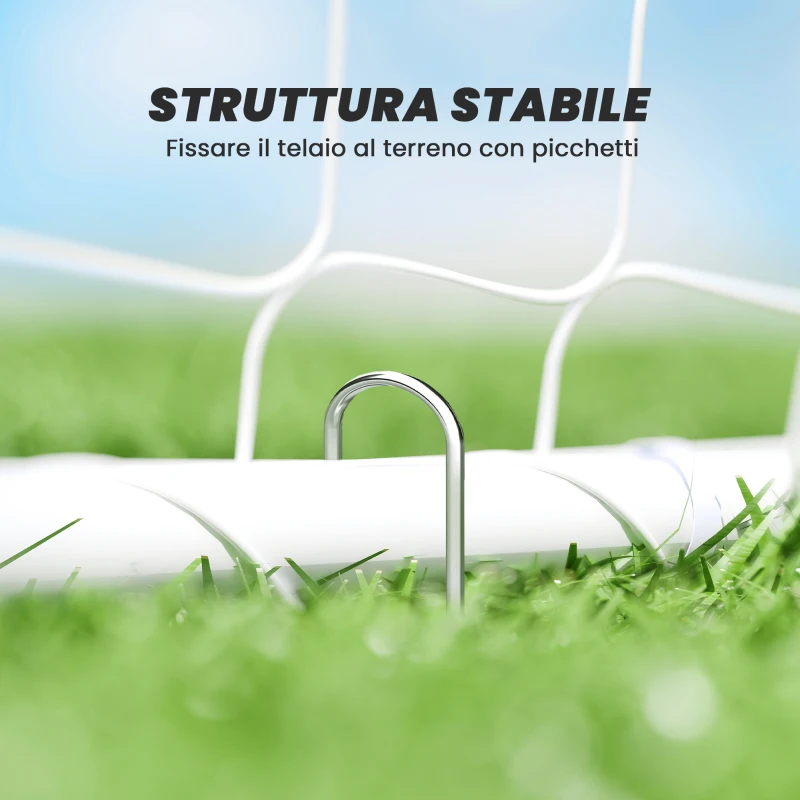 HOMCOM Porta da Calcio per Giardino e Parco con 6 Picchetti a U, in PE e Metallo Epossidico, 301x120x200 cm, Bianco