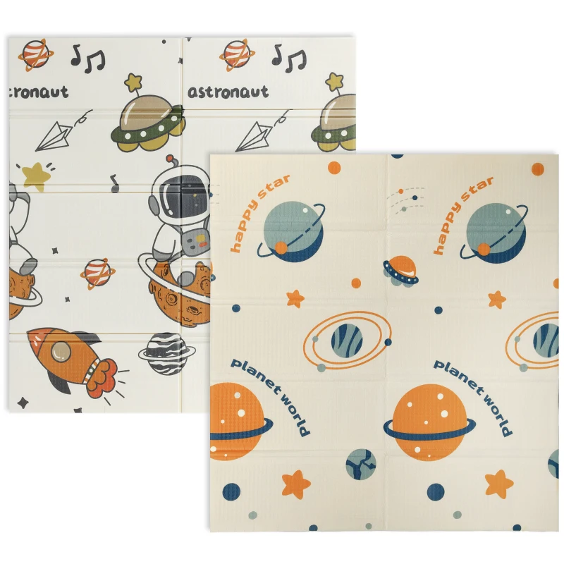 AIYAPLAY Space-Themed Baby Plat Mat Double Sided, Foldable, Water-Resistant for Outdoor/Indoor, 177 x 146 x 1.5cm