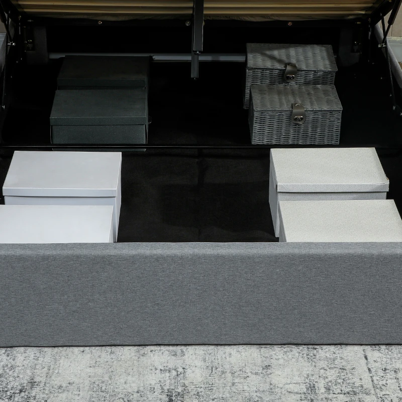 HOMCOM Lit coffre 140x190, cadre de lit double rembourré avec sommier à lattes en bois et rangement cach, sans matelas, gris