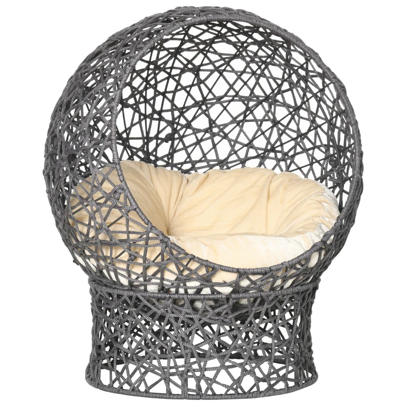 PawHut Panier chat lit surélevé chat cosy niche grotte 50 x 50 x 60 cm coussin moelleux crème inclus, corde en polyester violet