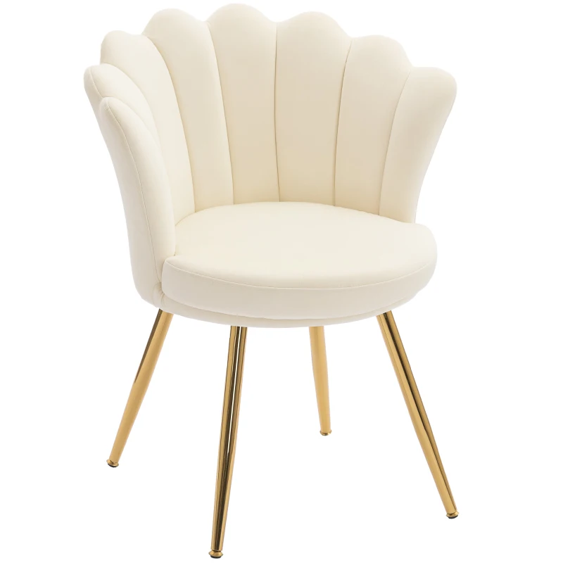 HOMCOM Fauteuil coquillage chaise coiffeuse fauteuil en velours fauteuil de salon avec pieds en métal doré beige