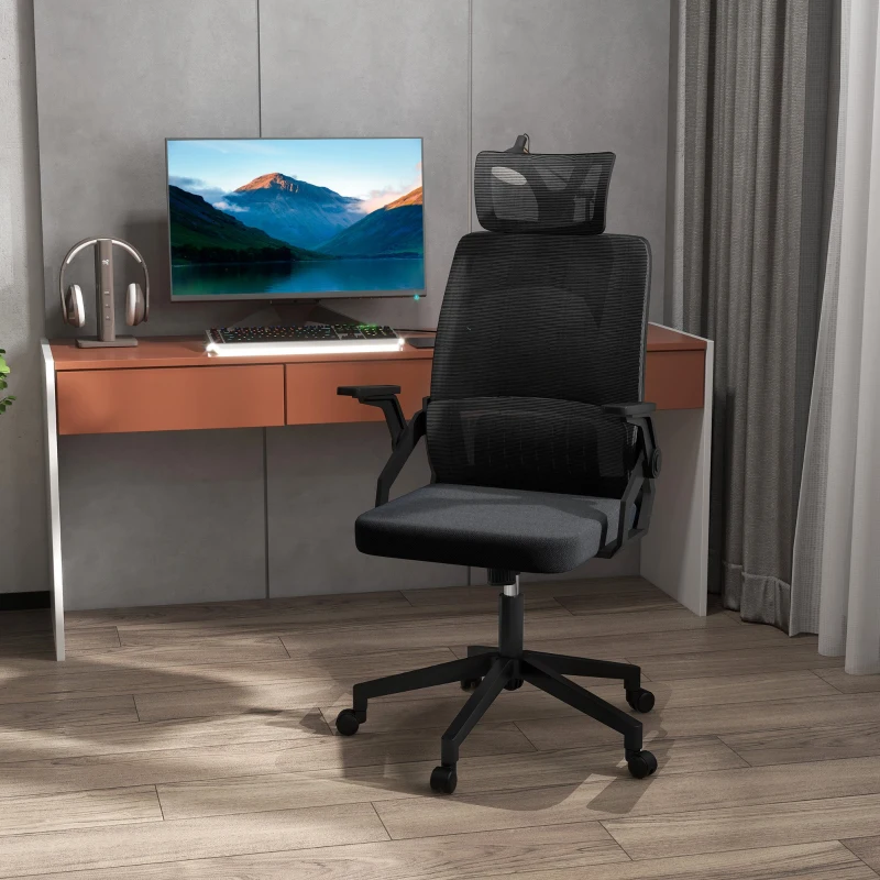 Vinsetto Fauteuil de bureau réglable tissu maille polyester dossier ergonomique inclinable pivotant Noir