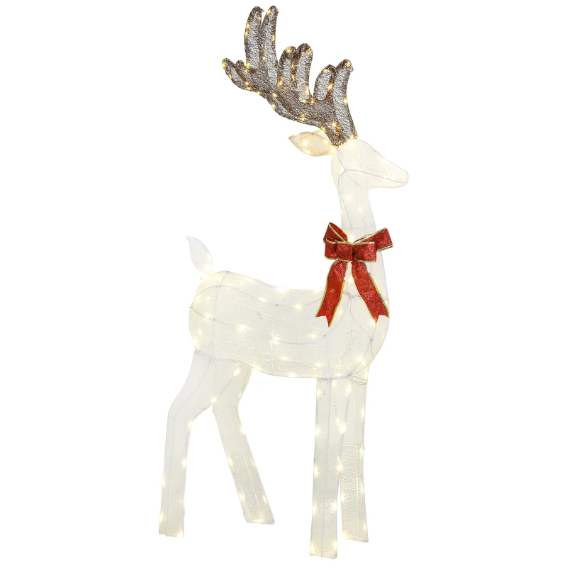 Outsunny Rentier mit roter Schleife, 137 LEDs, Weihnachtsbeleuchtung, wetterfest, 66 x 25 x 135 cm, Silber