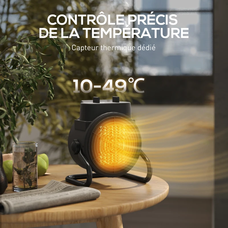 HOMCOM Chauffage d'appoint céramique PTC, radiateur électrique soufflant 2000 W, thermostat réglable, 21,5 x 15,8 x 22 cm, noir
