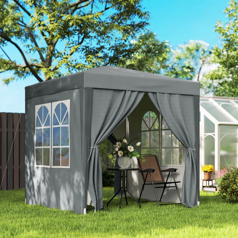Outsunny Gazebo Pieghevole 2x2 m con 4 Pareti Rimovibili in Metallo e Poliestere, Grigio