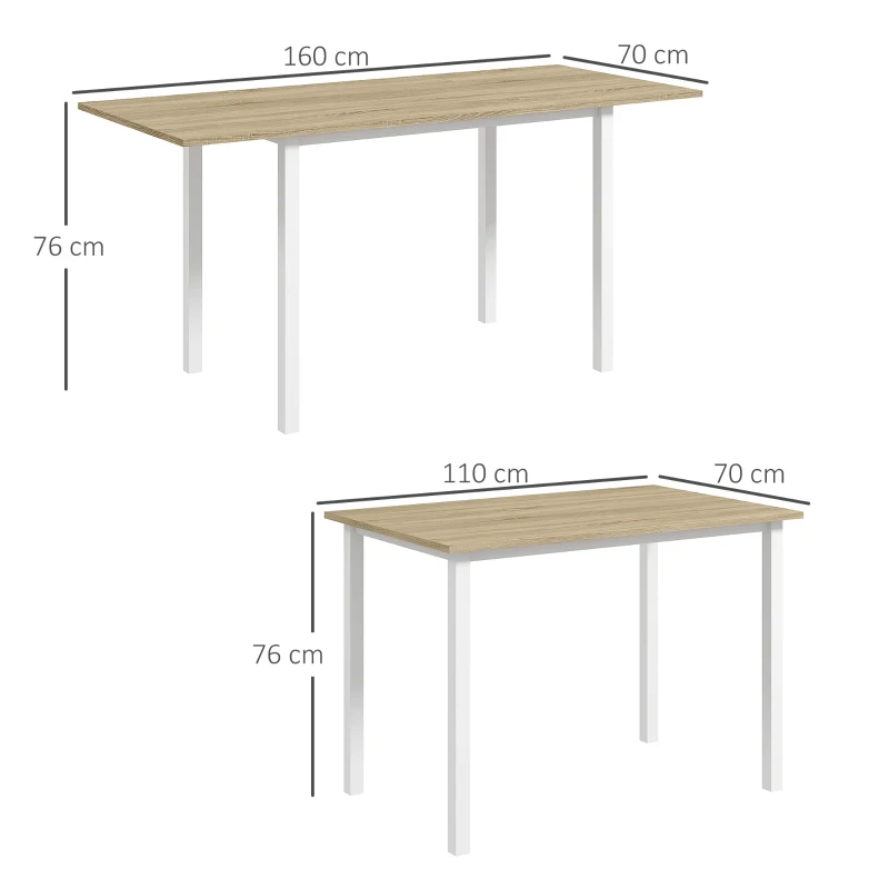 HOMCOM Mesa de Comedor Extensible con Patas de Acero para 4-6 Personas 160x70x76 cm Madera Natural(m-3)