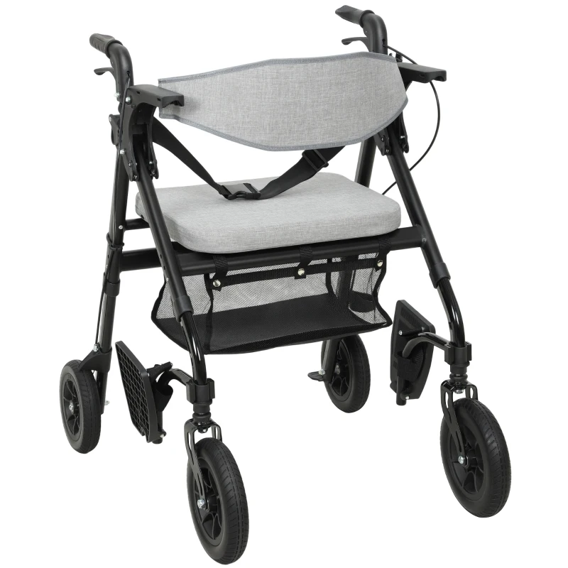 HOMCOM Rollator Walker Wheelchair, with Seat - Grey