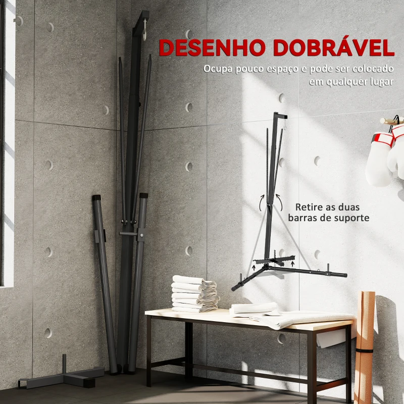 SPORTNOW Suporte para Saco de Boxe de Pé Suporte para Saco de Boxe Dobrável com Altura Ajustável 170x90x182-225 cm Preto