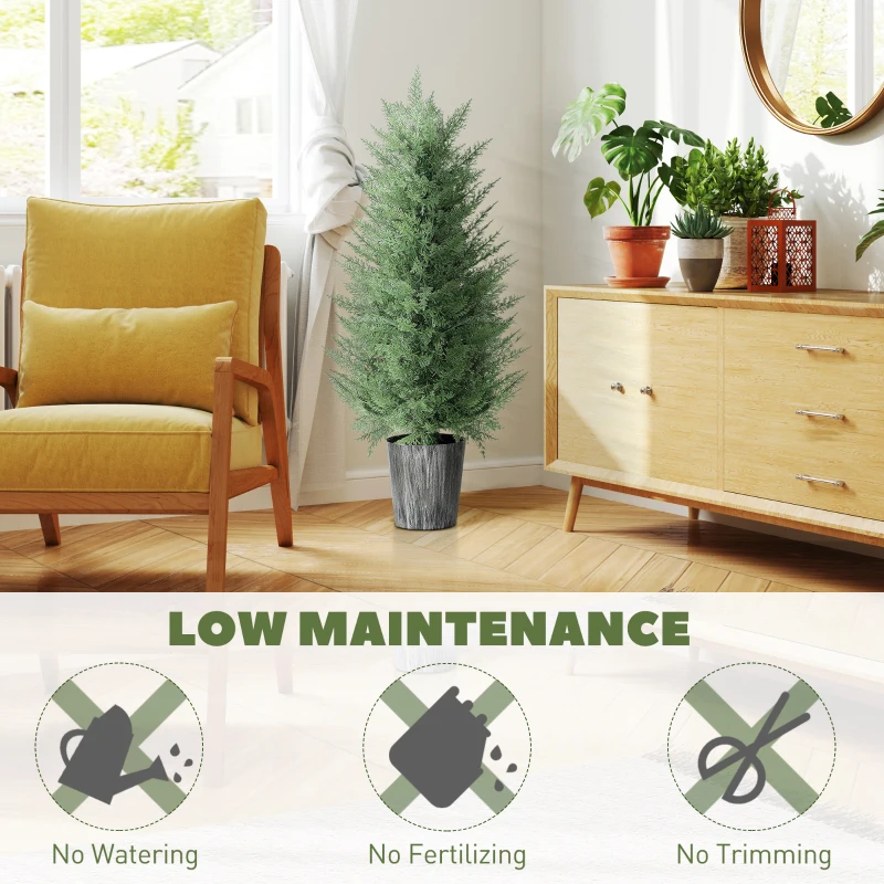 HOMCOM 90cm Artificial Cypress Trees Set of 2, UV Resistant Artificial Plants with Decorative Pot, Fake Plants for Indoor Outdoor Decor, Green