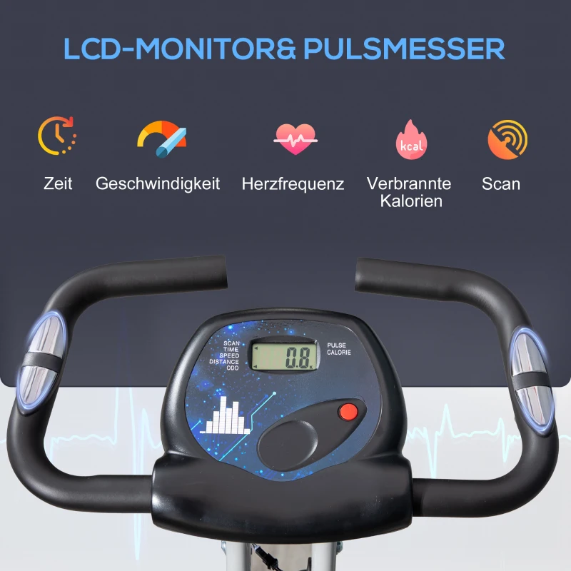 HOMCOM Hometrainer fietstrainer met 8 niveaus van magnetische weerstand staal zwart