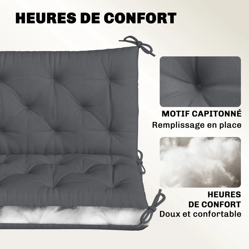 Outsunny Coussin de banc matelas assise dossier pour banc de jardin coussin balancelle canapé 3 places grand confort 100 x 98 x 8 cm gris