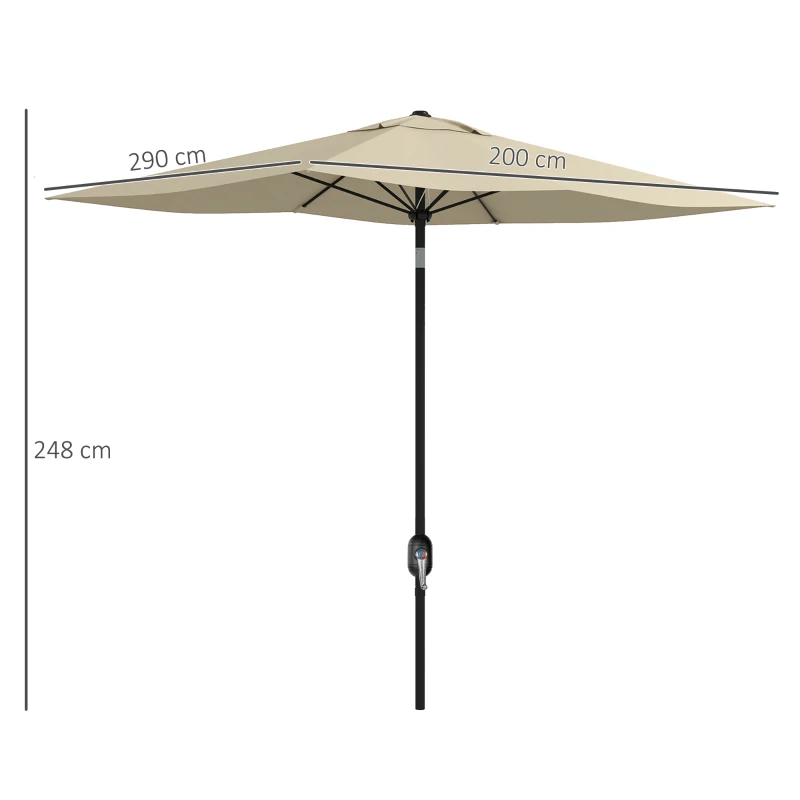 Outsunny 2 x 3(m) Garden Parasol Umbrella, Rectangular Outdoor Market Umbrella Sun Shade with Crank & Push Button Tilt, 6 Ribs, Aluminium Pole, Cream White