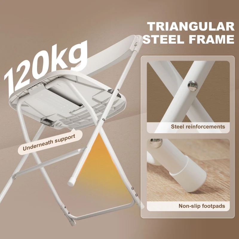 HOMCOM Ensemble 6 Chaises pliantes avec trous d'évacuation en plastique et métal, 45x49x79.5 cm, Blanc